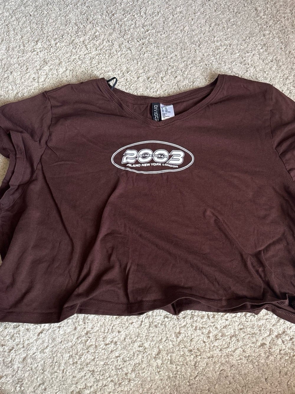 H&M Brown Crop Tee with White 2003 Logo